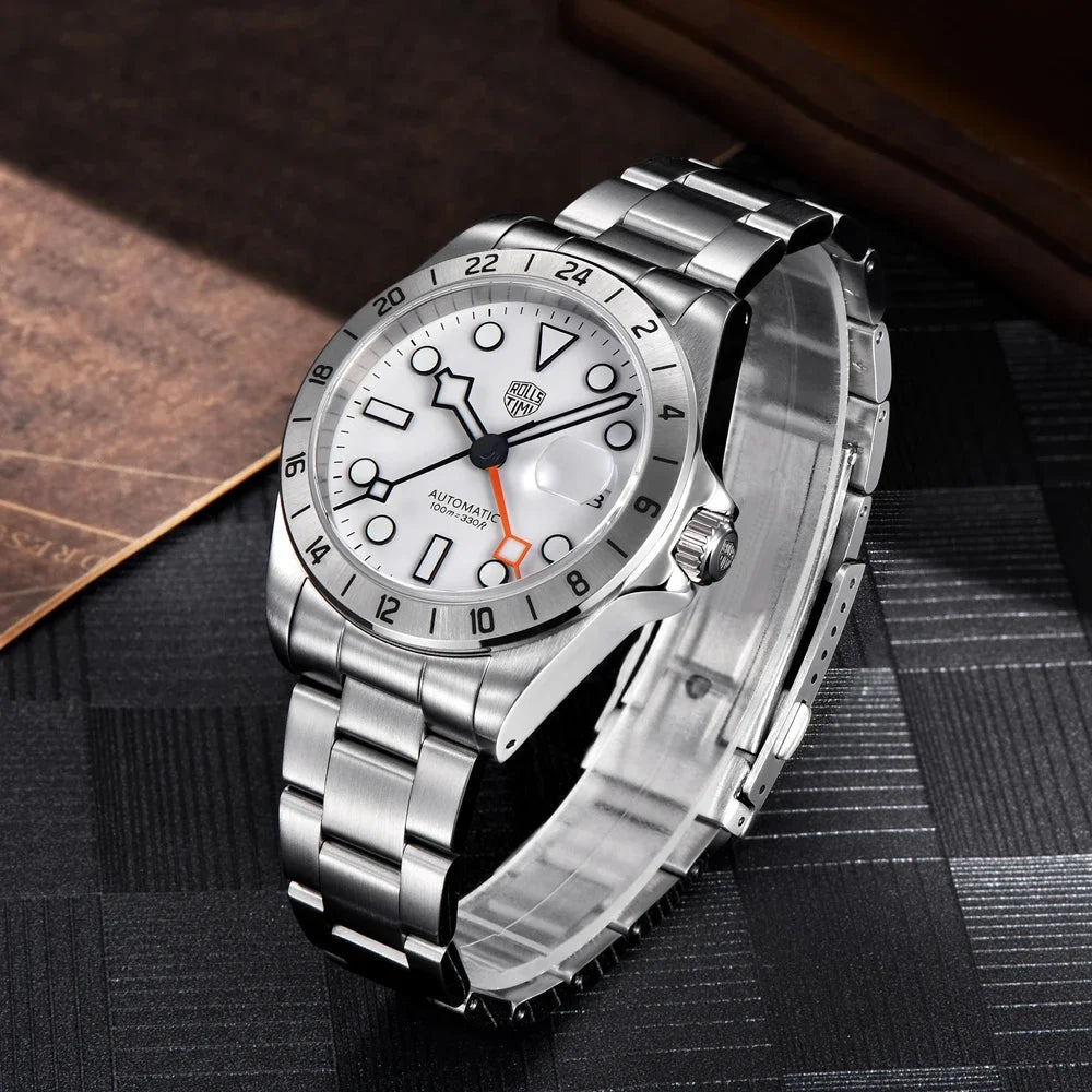 RollsTimi New GMT Automatikuhr RT-7911 mit NH34A Uhrwerk in Edelstahl Michas.Zeithaus