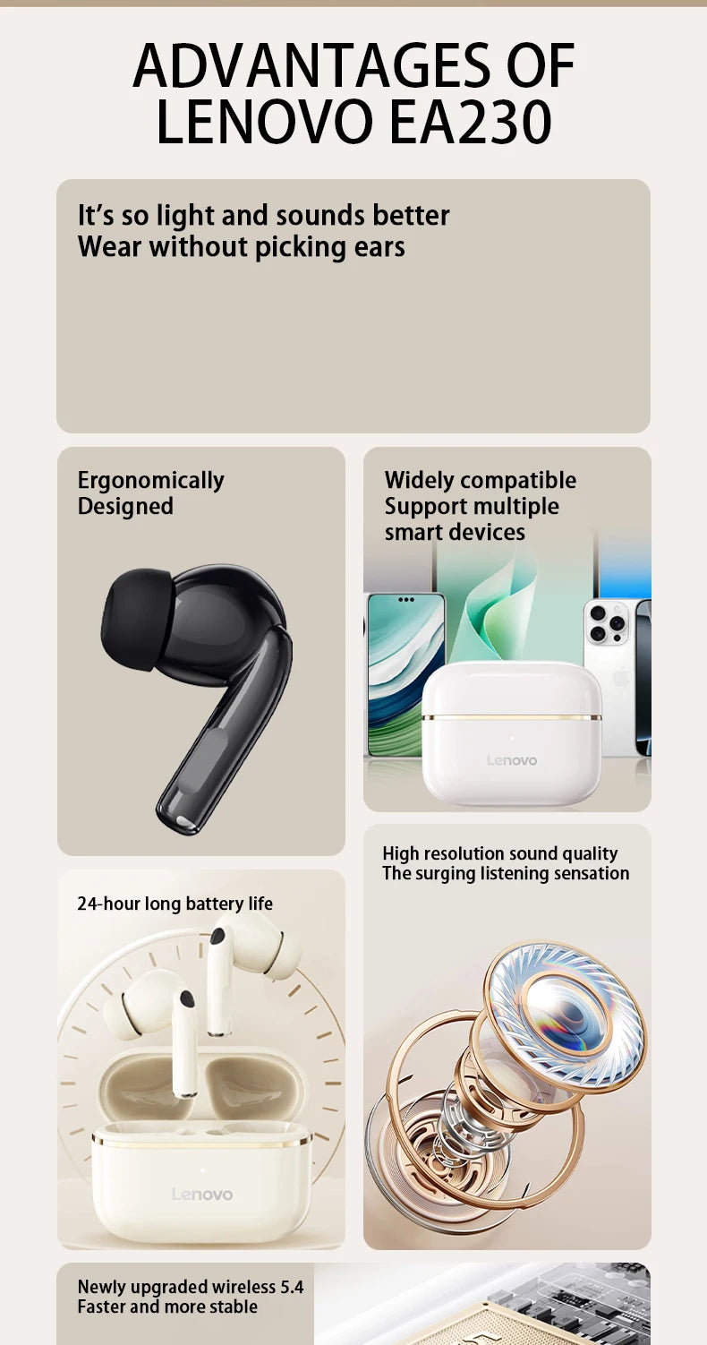 Lenovo EA230 In-Ear-Ohrhörer 360° Stereo-Soundeffekte TWS-Kopfhörer Original 100 % kabellose Ohrhörer für Sportlauf