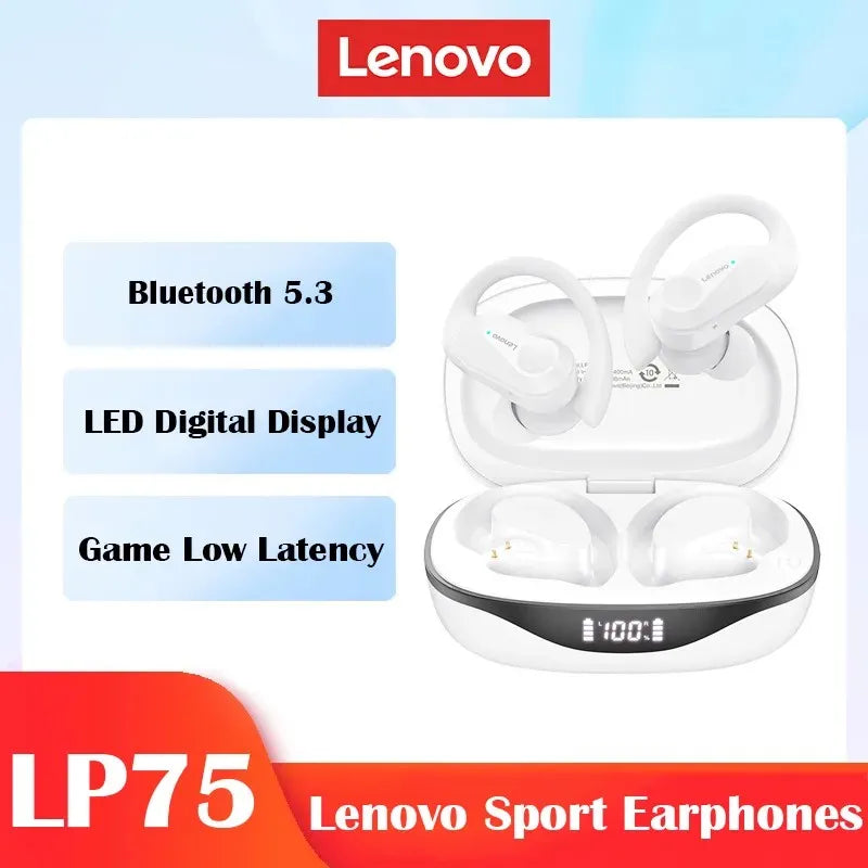 Lenovo LP75 TWS Drahtlose Bluetooth V5.3 Kopfhörer IPX5 Digital Display Ohrbügel Ohrhörer HiFi Stereo Noise Reduction Kopfhörer