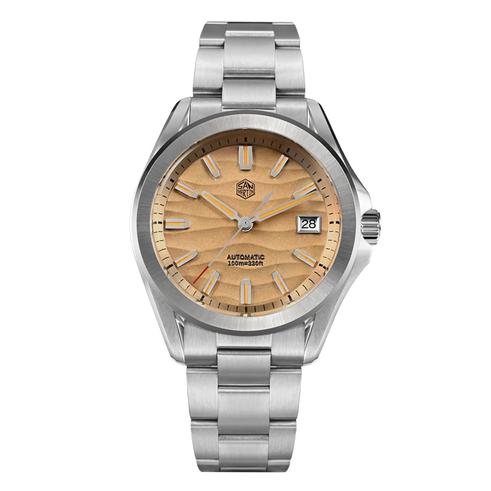 San Martin Modell SN0129 Gada Uhr 39 mm Wüstenstruktur mit NH35, Automatikuhr + Saphirglas, Wasserdicht, 100 M Leuchtend