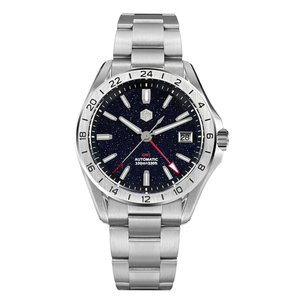 San Martin 39mm Aventurine Gemstone NH34 GMT Automatikuhr - Michas.Zeithaus