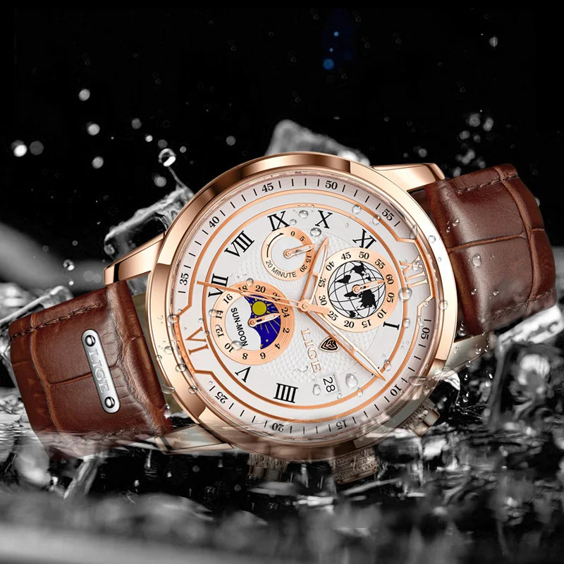 LIGE Quarzuhr mit Chronograph + Box Modell LG8974