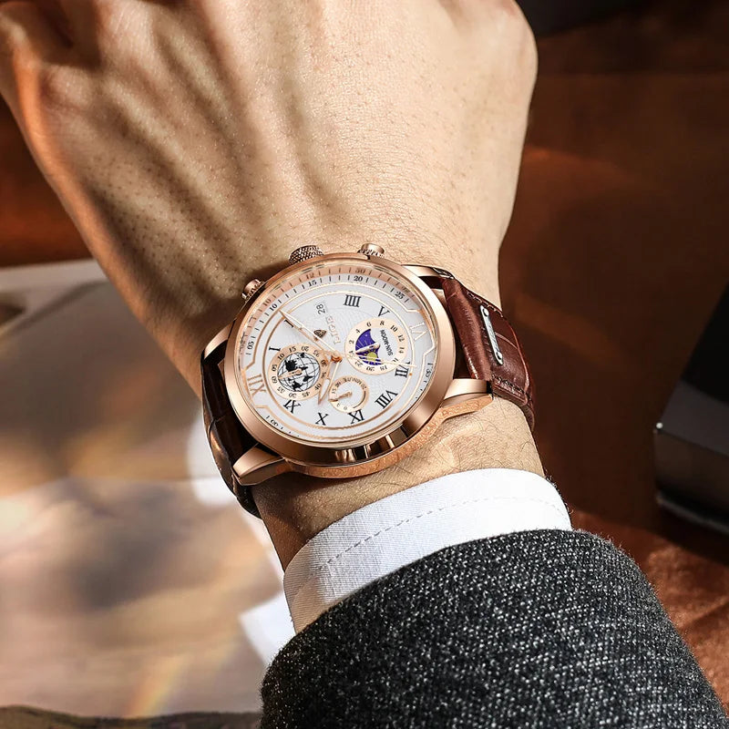 LIGE Quarzuhr mit Chronograph + Box Modell LG8974