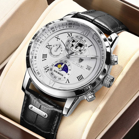 LIGE Quarzuhr mit Chronograph + Box Modell LG8974
