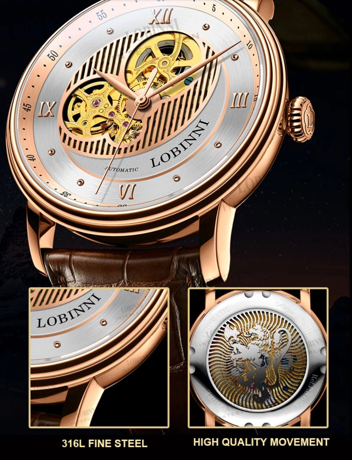 Lobinni Automatikuhr 9025 Edelstahl - Michas.Zeithaus