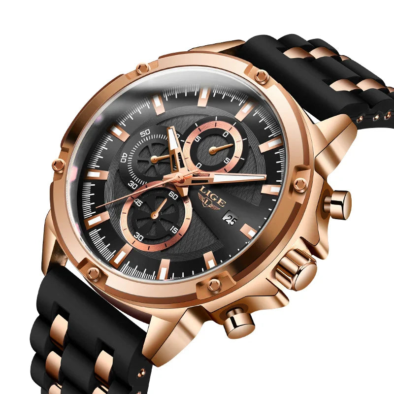 LIGE New Silicone Sport Men Watches Quartz Watch LG10028