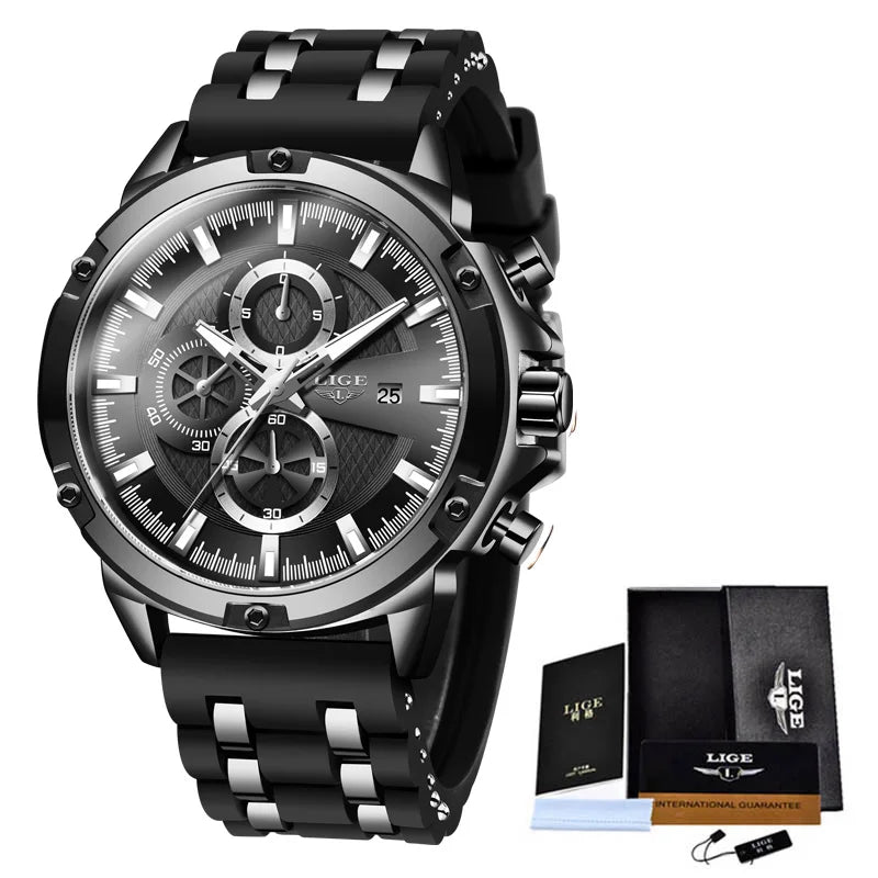 LIGE New Silicone Sport Men Watches Quartz Watch LG10028