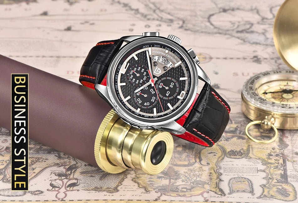 Pagani Design 3306 Luxury Leather Strap Multifunction Quartz Watch+ Chronograph - Michas.Zeithaus