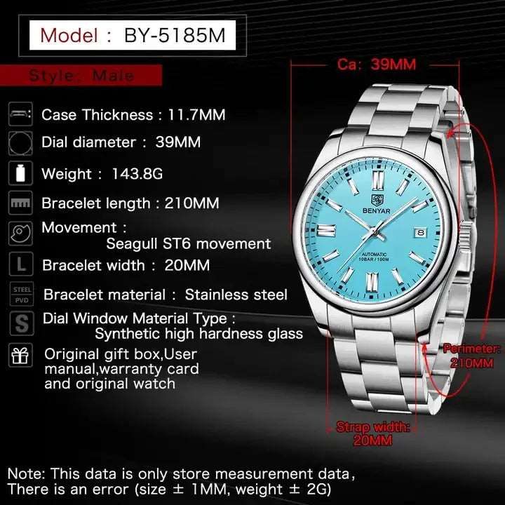 BENYAR 5185 Automatic Mechanical Watch Stainless Steel - Michas.Zeithaus