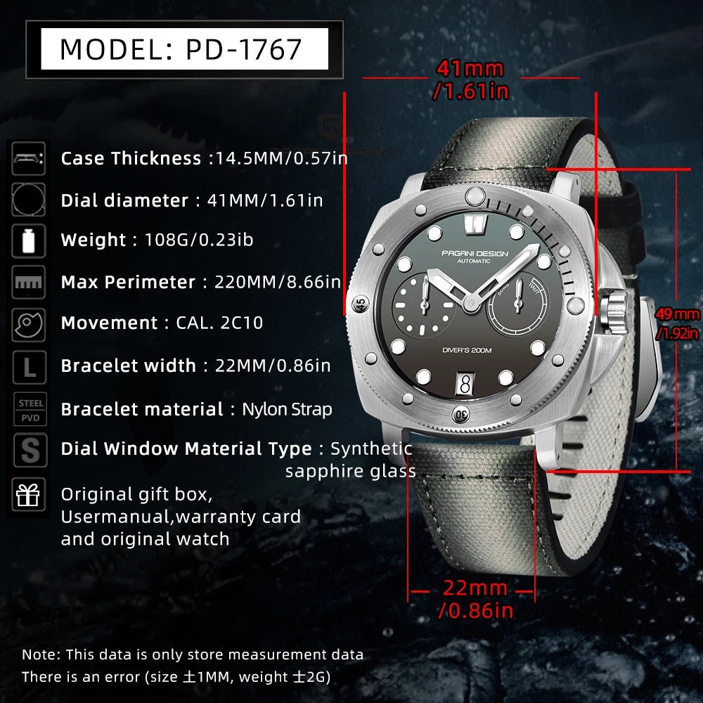 Pagani Design PD - 1767 Luxury Automatic Mechanical Watch 200 m Waterproof - Michas.Zeithaus