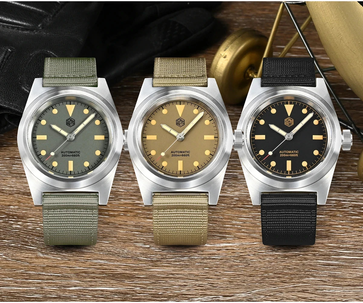 San Martin Modell SN029-G-C Pilot Vintage Automatikuhr wasserdicht 20Bar
