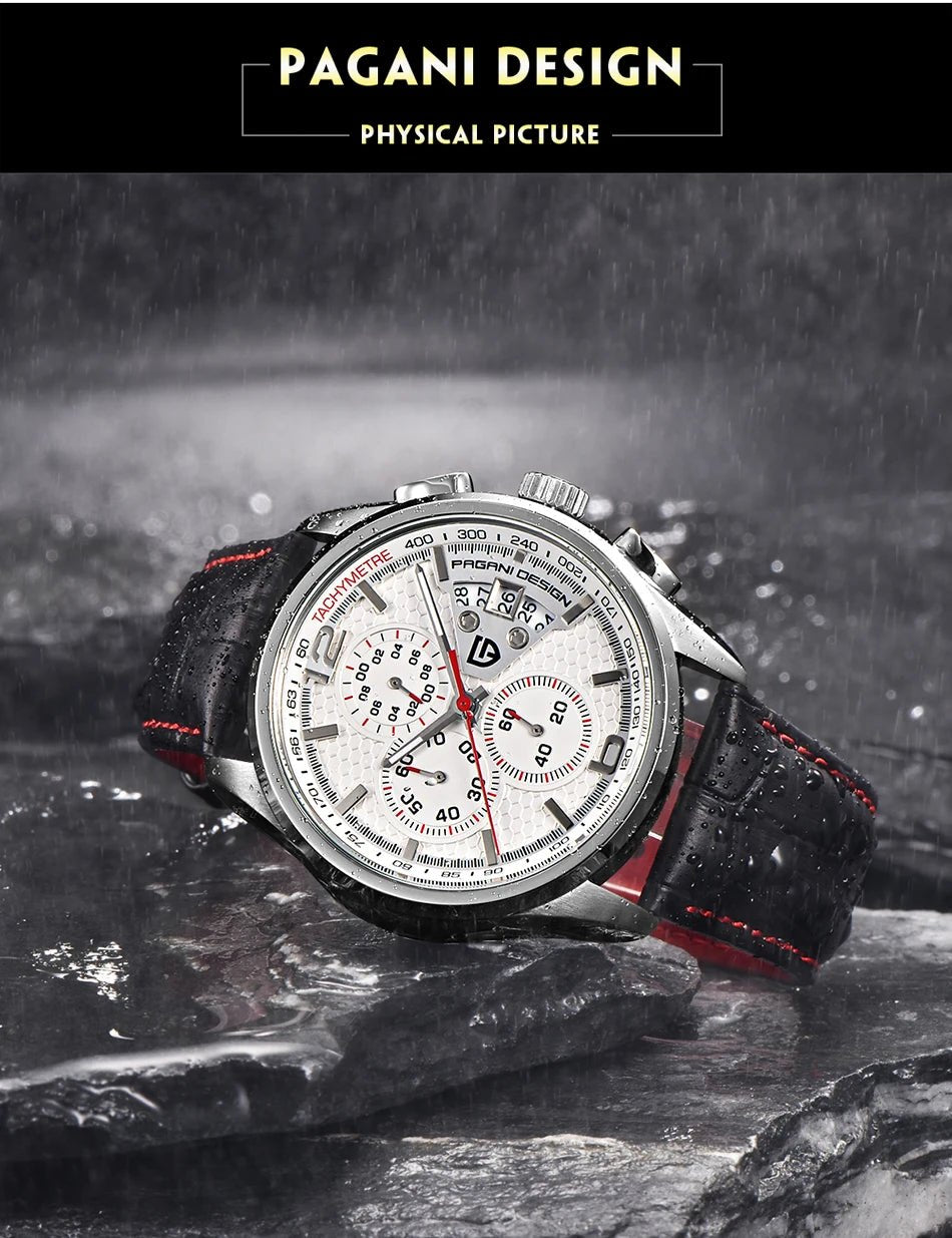 Pagani Design 3306 Luxury Leather Strap Multifunction Quartz Watch+ Chronograph - Michas.Zeithaus