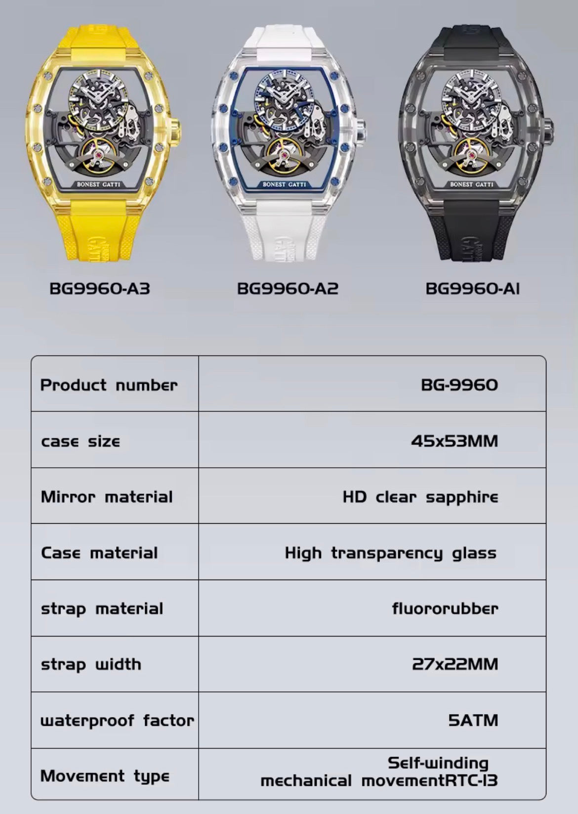 Bonest Gatti Fashion Sapphire Automatic Watch BG9960