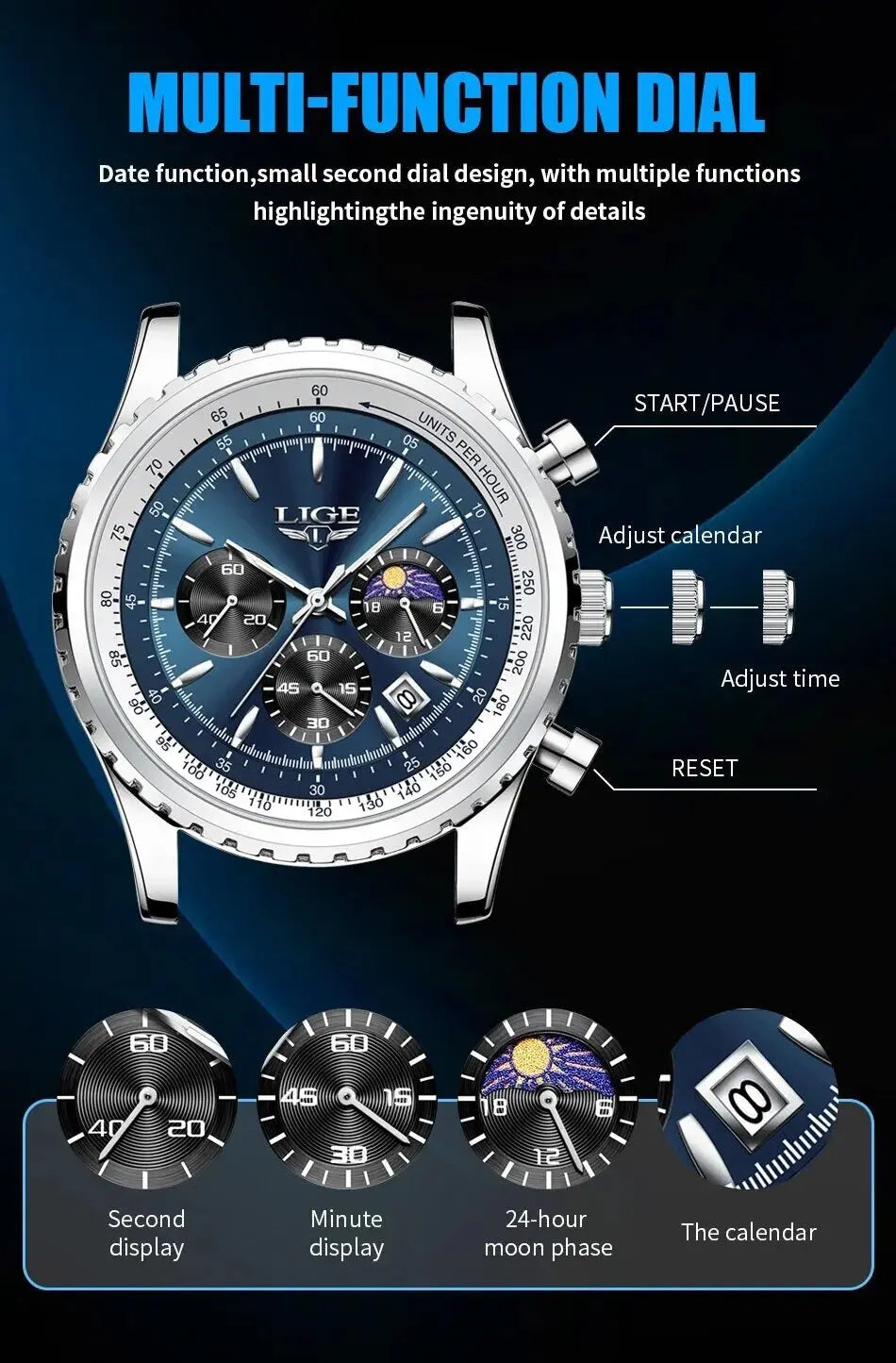 Original LIGE Herren Armbanduhr mit Chronograph LG8989K Michas-Zeithaus