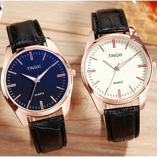 Business Simple Men's Watch Leather Bracelet Alloy Dial Multicolor Quartz Wristwatch Student Large Dial Watch