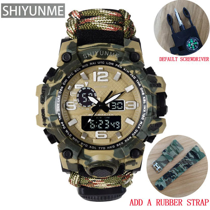 SHIYUNME Outdoor Survival Men Watch Multifunctional Waterproof Military Tactical Paracord Watch Compass Thermometer Quartz Watch