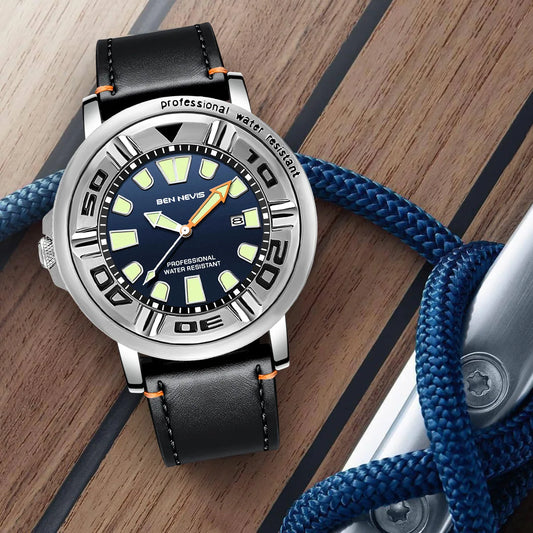 48mm Men Luminous Quartz Watch Leather Strap Wristwatch install Quartz Movement Luxury Crown at 9.0 Diving Men Wristwatch