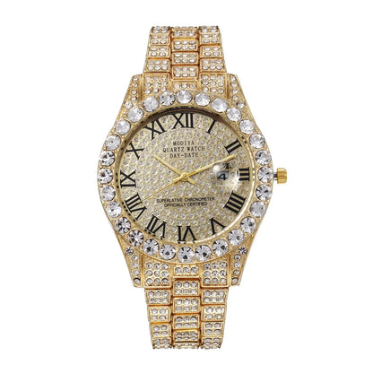 Hip Hop Diamond Bling Watch Men Gold Color Men’s Quartz Watches Luxury Male Clock