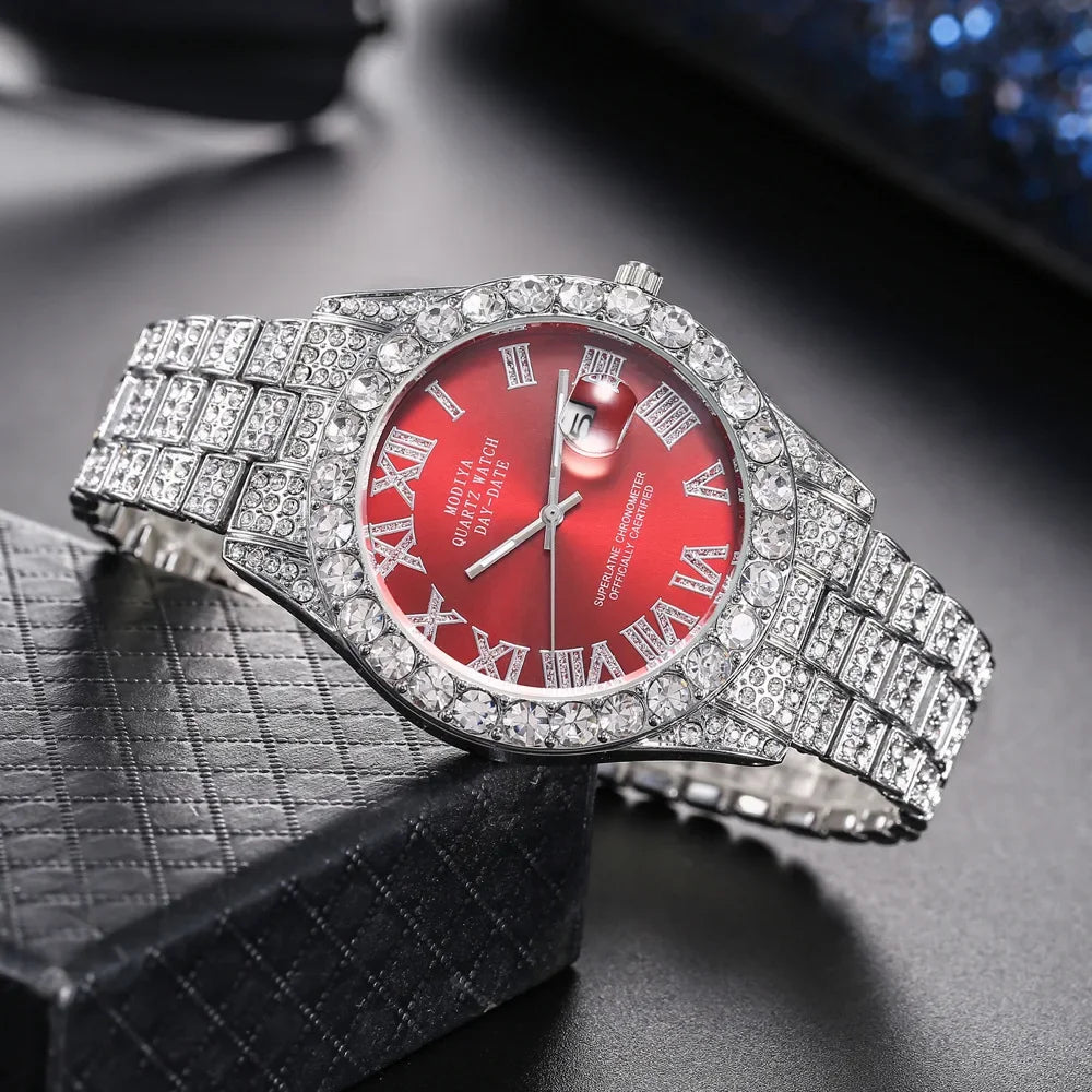 Hip Hop Diamond Bling Watch Men Gold Color Men’s Quartz Watches Luxury Male Clock
