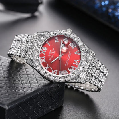 Hip Hop Diamond Bling Watch Men Gold Color Men’s Quartz Watches Luxury Male Clock