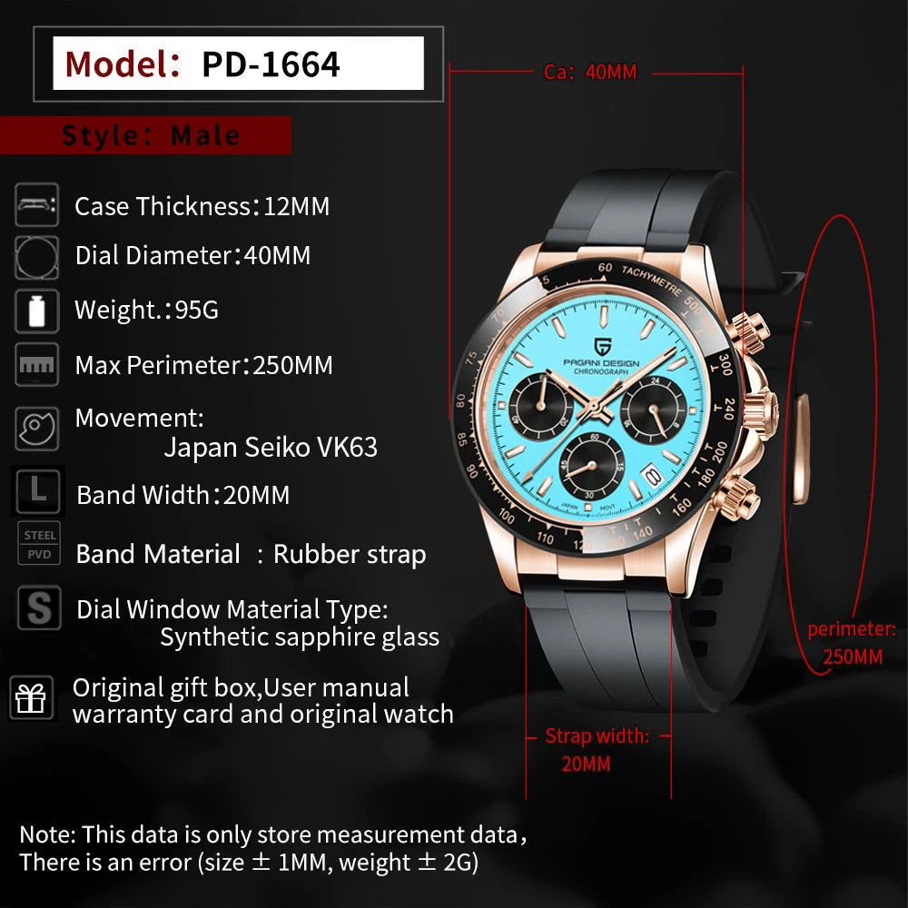 PAGANI DESIGN 40mm Quarzuhr mit VK63 Uhrwerk & Chronograph