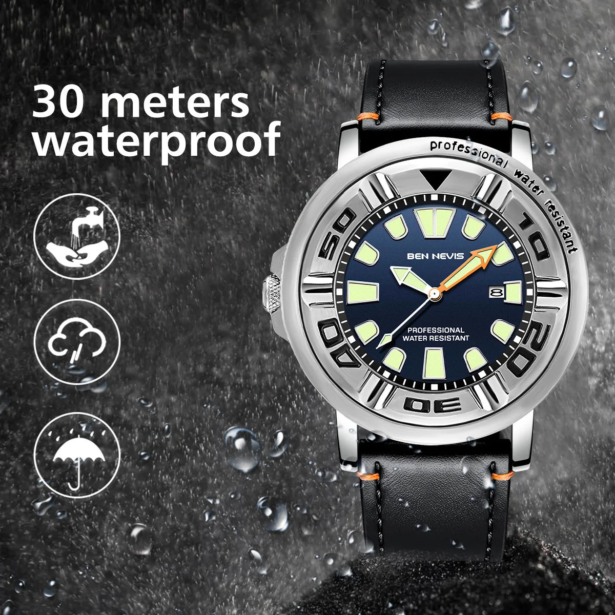 48mm Men Luminous Quartz Watch Leather Strap Wristwatch install Quartz Movement Luxury Crown at 9.0 Diving Men Wristwatch