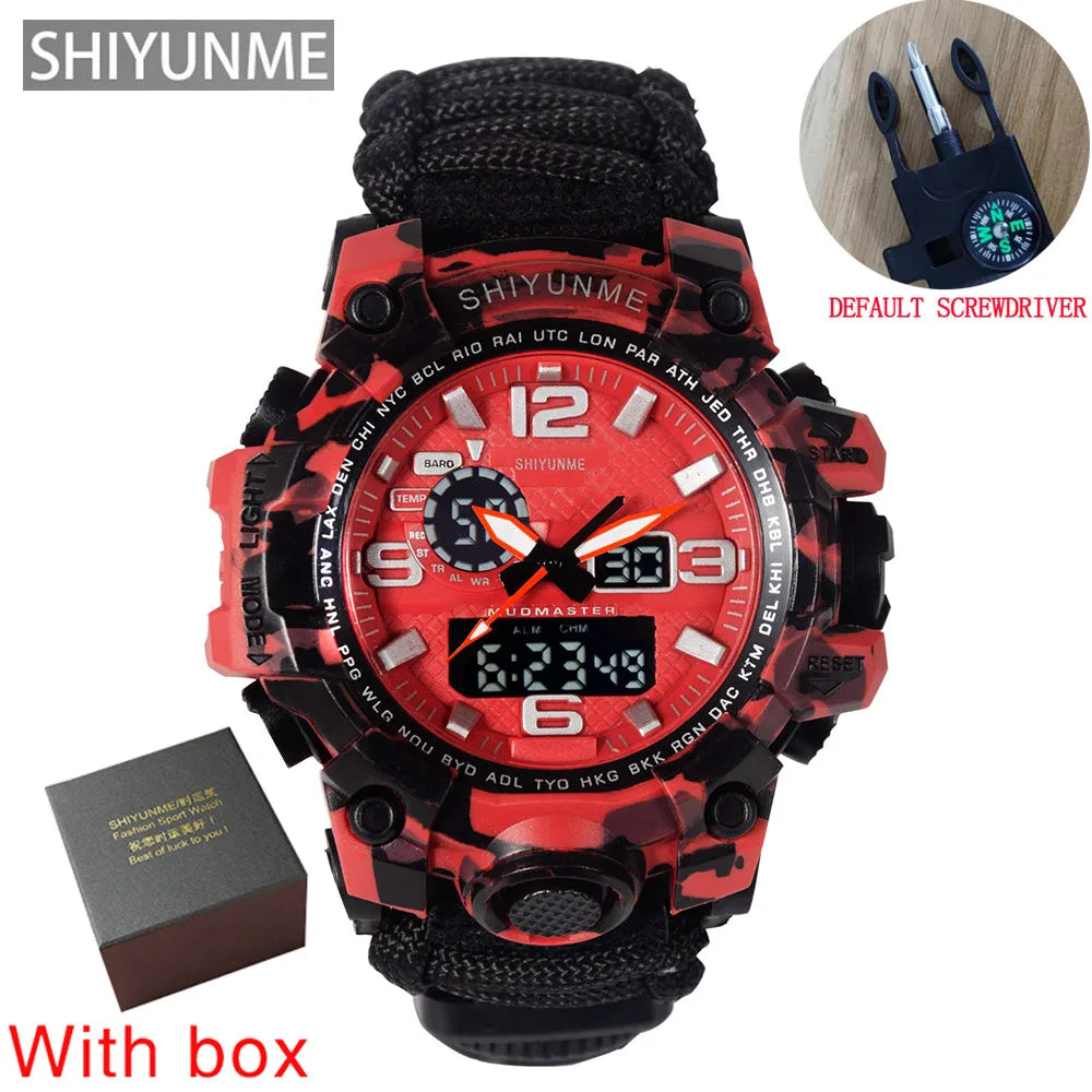 SHIYUNME Outdoor Survival Men Watch Multifunctional Waterproof Military Tactical Paracord Watch Compass Thermometer Quartz Watch