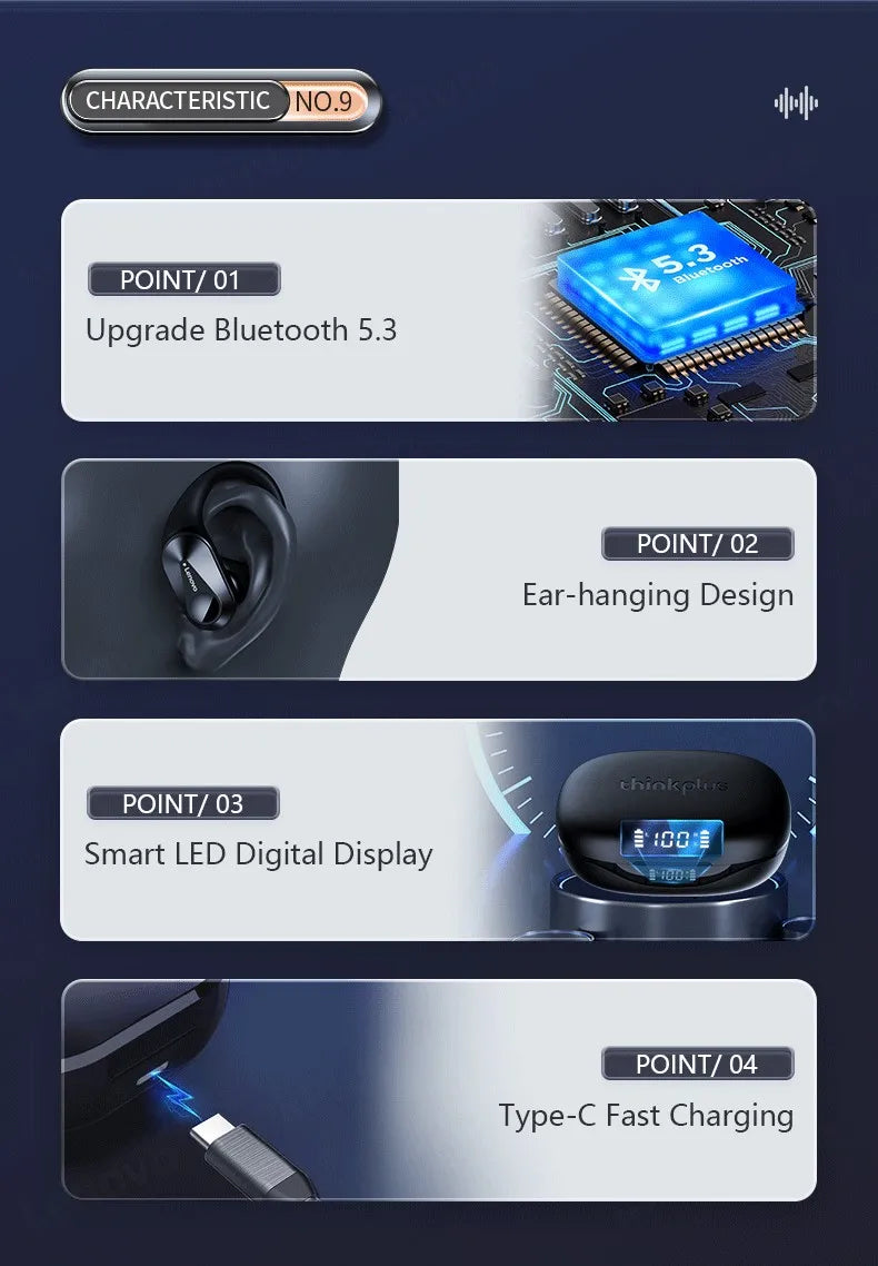 Lenovo LP75 TWS Drahtlose Bluetooth V5.3 Kopfhörer IPX5 Digital Display Ohrbügel Ohrhörer HiFi Stereo Noise Reduction Kopfhörer