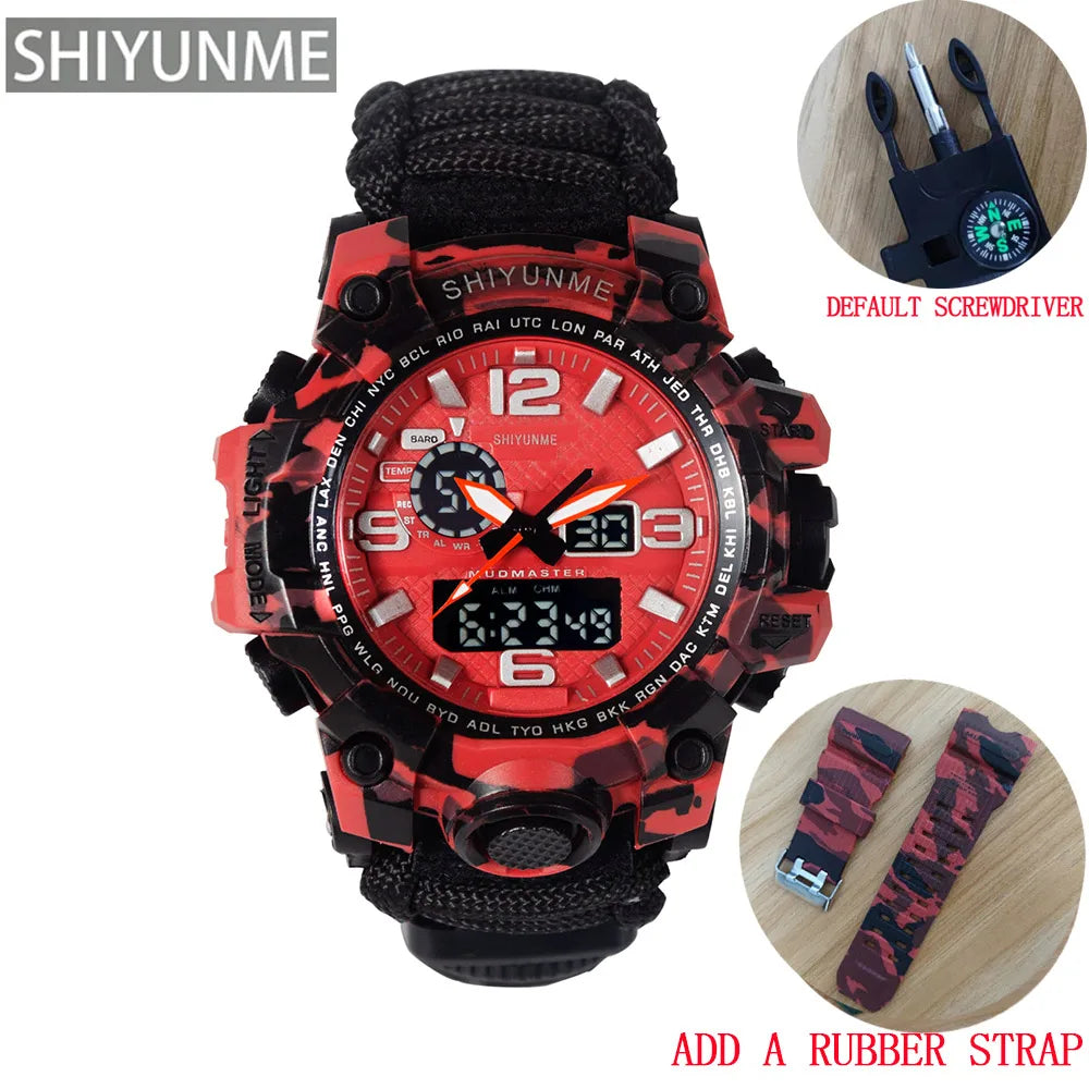 SHIYUNME Outdoor Survival Men Watch Multifunctional Waterproof Military Tactical Paracord Watch Compass Thermometer Quartz Watch