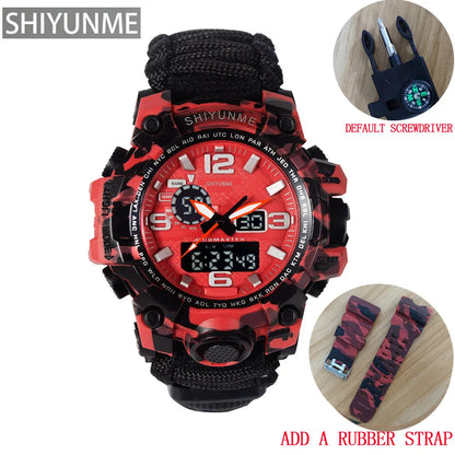 SHIYUNME Outdoor Survival Men Watch Multifunctional Waterproof Military Tactical Paracord Watch Compass Thermometer Quartz Watch