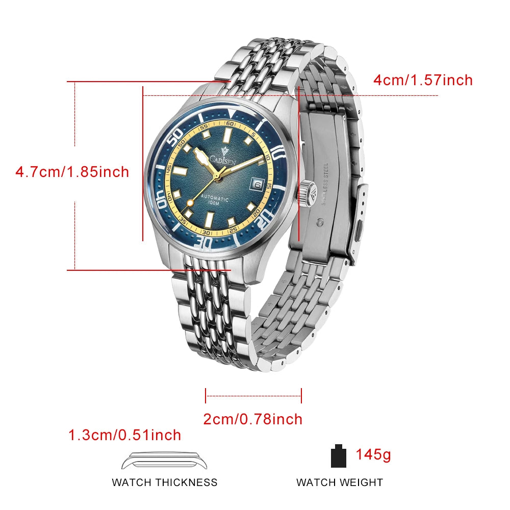 CADISEN Automatikuhr für Herren, Business-Casual-Wasserdicht, Japanisches MIYOTA 8215-Uhrwerk, Gewölbtes Glas