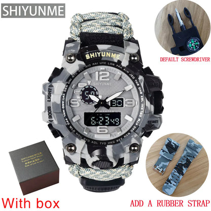 SHIYUNME Outdoor Survival Men Watch Multifunctional Waterproof Military Tactical Paracord Watch Compass Thermometer Quartz Watch