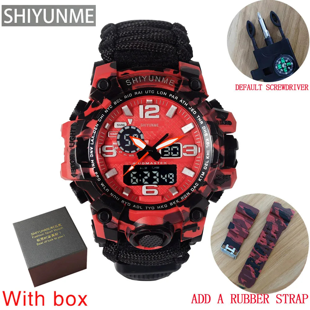 SHIYUNME Outdoor Survival Men Watch Multifunctional Waterproof Military Tactical Paracord Watch Compass Thermometer Quartz Watch