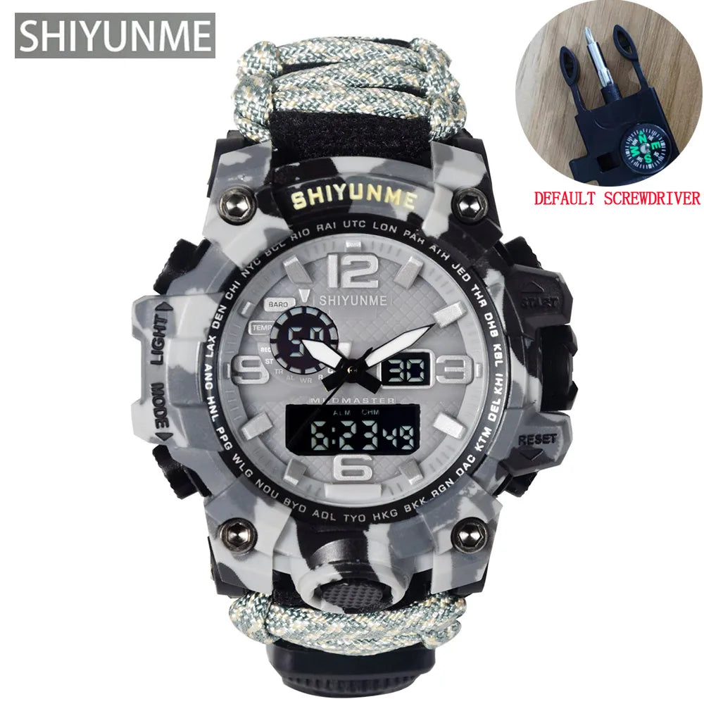 SHIYUNME Outdoor Survival Men Watch Multifunctional Waterproof Military Tactical Paracord Watch Compass Thermometer Quartz Watch