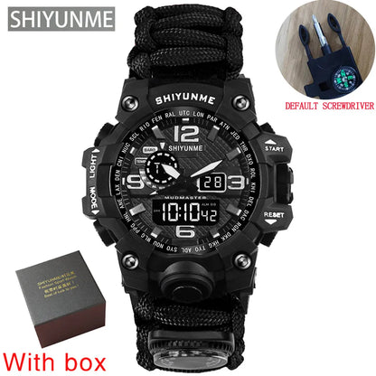 SHIYUNME Outdoor Survival Men Watch Multifunctional Waterproof Military Tactical Paracord Watch Compass Thermometer Quartz Watch