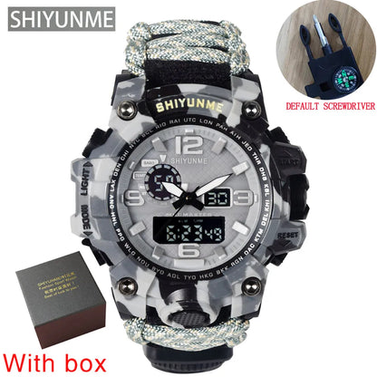 SHIYUNME Outdoor Survival Men Watch Multifunctional Waterproof Military Tactical Paracord Watch Compass Thermometer Quartz Watch