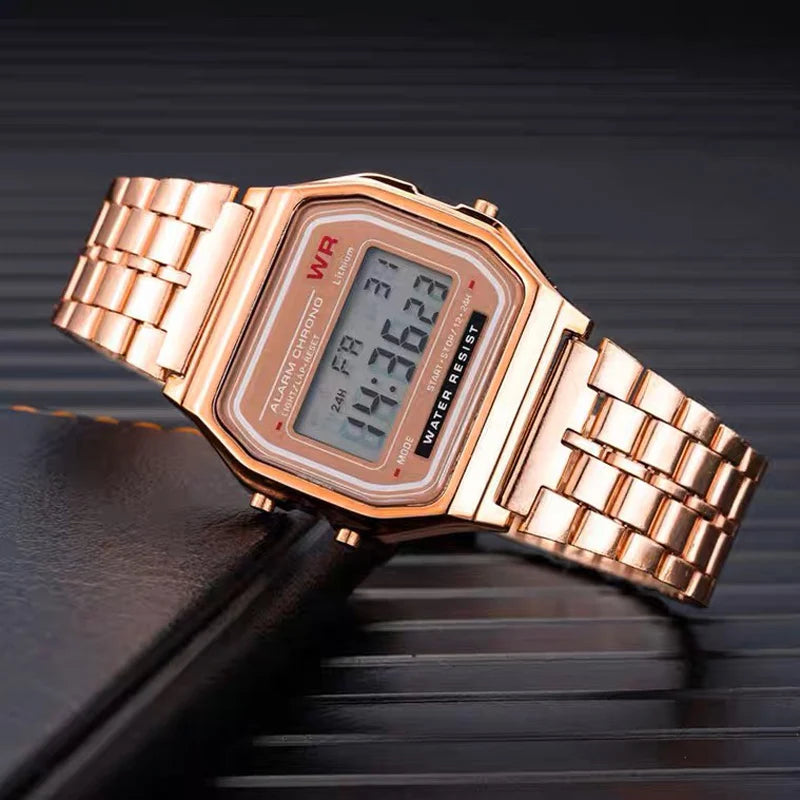 Luxury Gold Silver Sports Military Watches Men Women LED Digital Wristwatches Retro F91W Steel Band Electronic Watch Wrist Clock