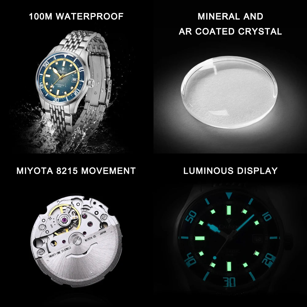 CADISEN Automatikuhr für Herren, Business-Casual-Wasserdicht, Japanisches MIYOTA 8215-Uhrwerk, Gewölbtes Glas