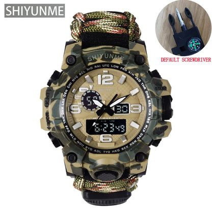 SHIYUNME Outdoor Survival Men Watch Multifunctional Waterproof Military Tactical Paracord Watch Compass Thermometer Quartz Watch