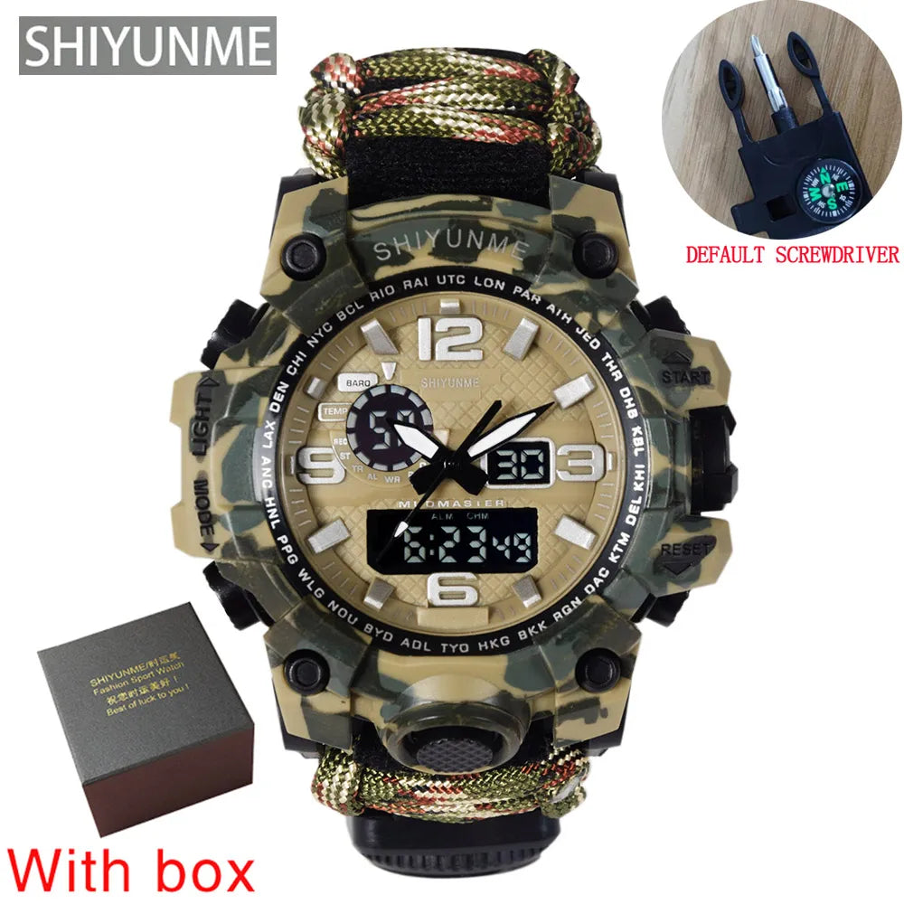 SHIYUNME Outdoor Survival Men Watch Multifunctional Waterproof Military Tactical Paracord Watch Compass Thermometer Quartz Watch