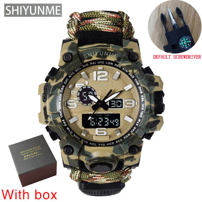 SHIYUNME Outdoor Survival Men Watch Multifunctional Waterproof Military Tactical Paracord Watch Compass Thermometer Quartz Watch