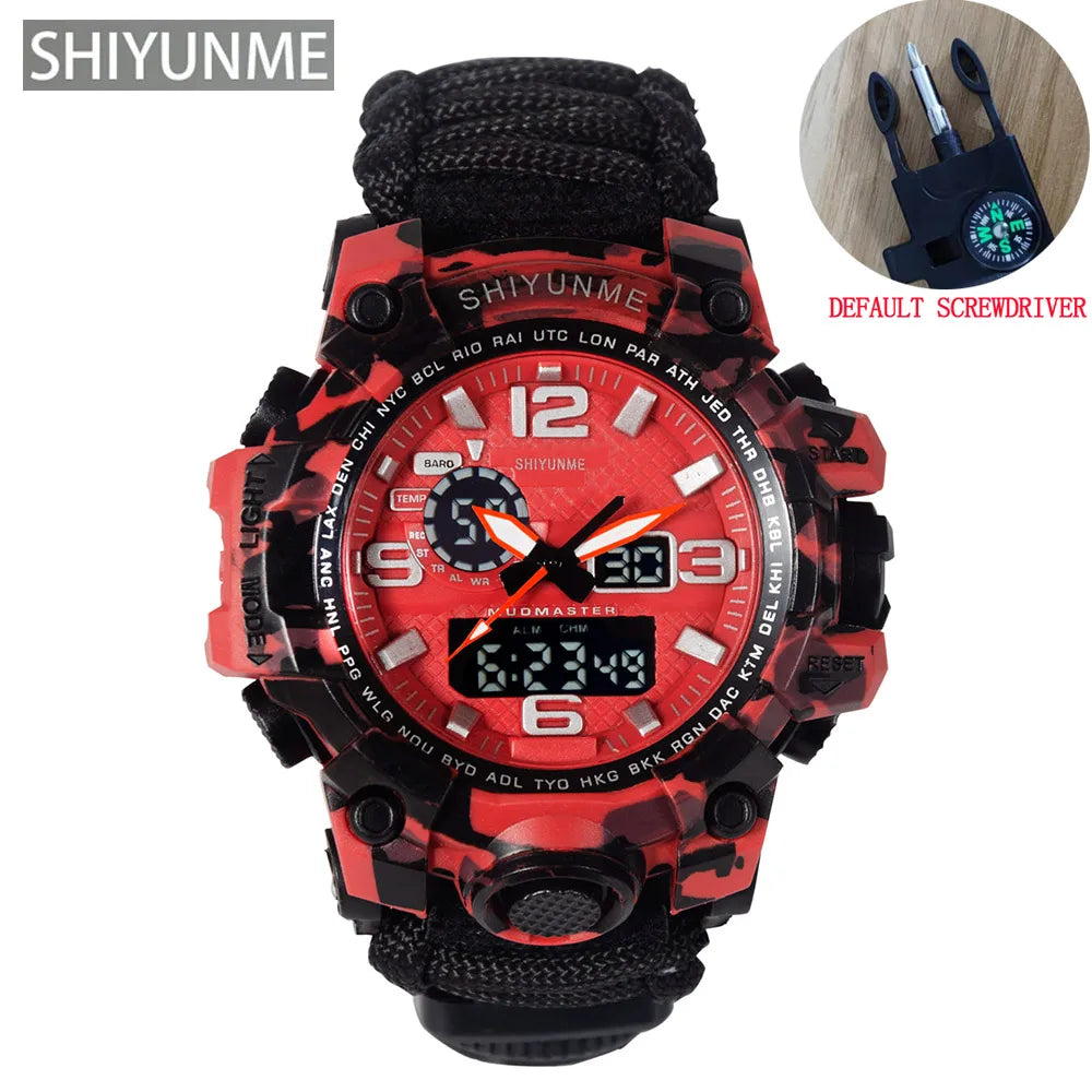 SHIYUNME Outdoor Survival Men Watch Multifunctional Waterproof Military Tactical Paracord Watch Compass Thermometer Quartz Watch
