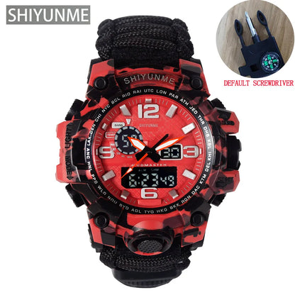 SHIYUNME Outdoor Survival Men Watch Multifunctional Waterproof Military Tactical Paracord Watch Compass Thermometer Quartz Watch
