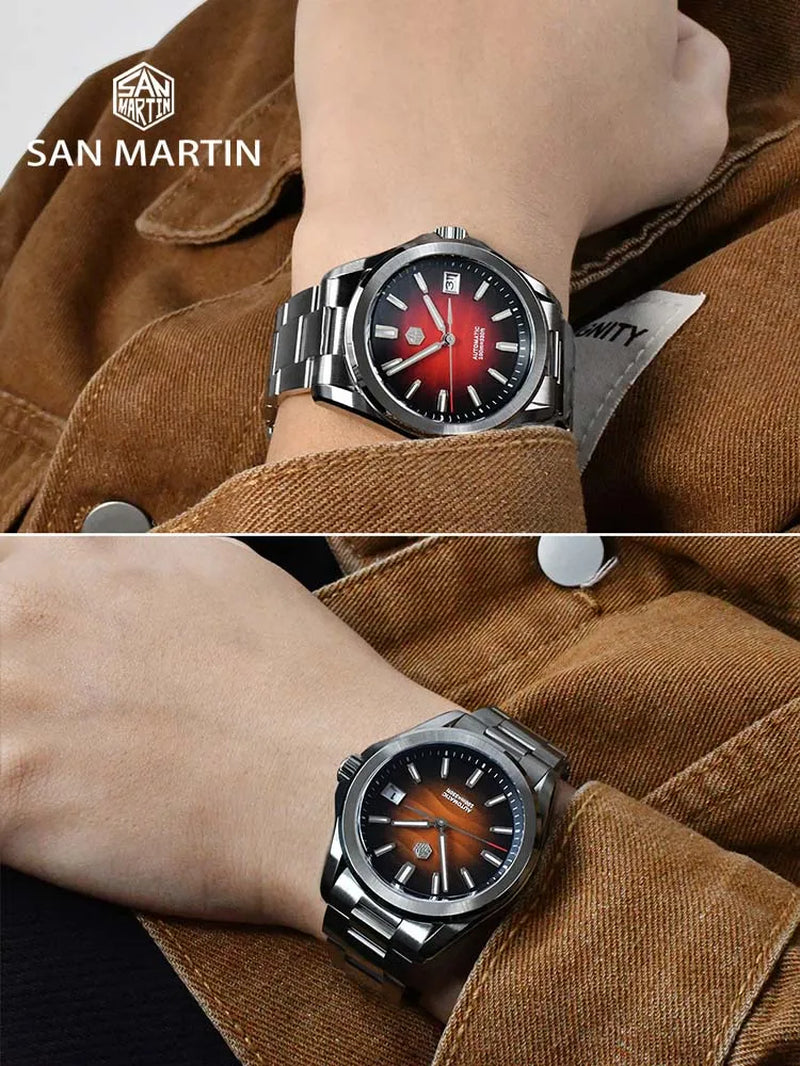 San Martin Modell SN0129 Gada Uhr 39 mm Wüstenstruktur mit NH35, Automatikuhr + Saphirglas, Wasserdicht, 100 M Leuchtend